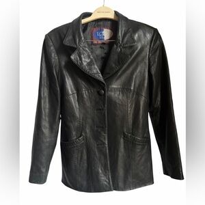 Vintage Black Soft 100% Genuine Leather Button-Front Blazer Jacket Minimalist